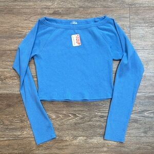 Free People FP Movement Go To Long Sleeve Top Women's Size XL Riviera Pool Blue